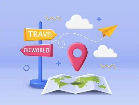 Travel the world concept map scene. Vector illustration 스톡 일러스트