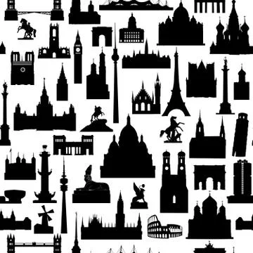 Travel world landmarks tile pattern. Travel sight icon set Stock Illustration