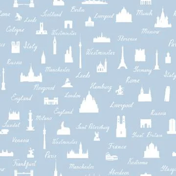 Travel world landmarks tile pattern. Travel sight icon set Stock Illustration