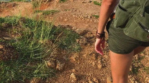 Traveler With Backpack Exploring On Top Of Mountain Video stock 70915538