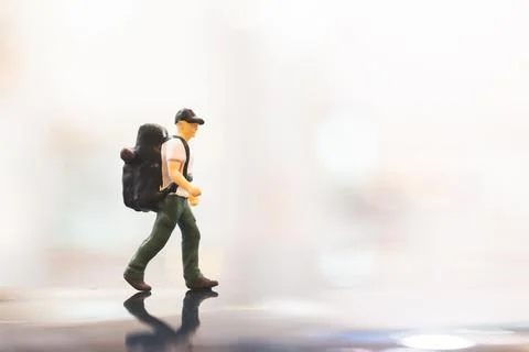 Traveler with backpack walking on emptry space for text Stock Photos