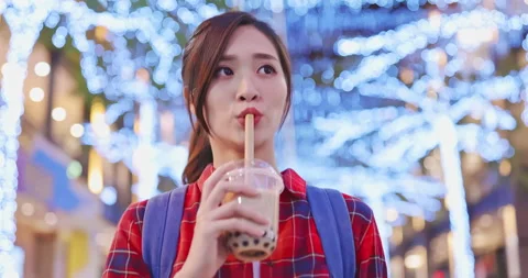Traveler with bubble tea Stock Footage 145150346
