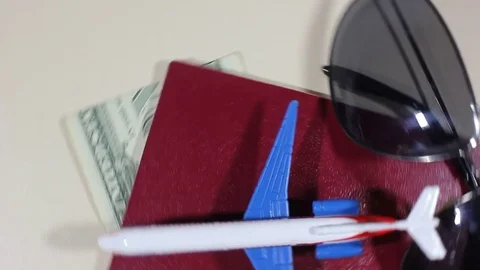 Traveler elements on white background, old table 스톡 동영상 84240413