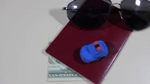 Traveler elements on white background, old table Stock Footage 84871567