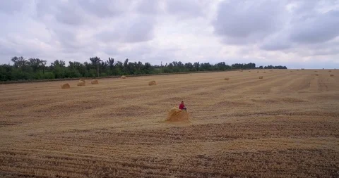 The traveler is on the field Stock Footage 96728323
