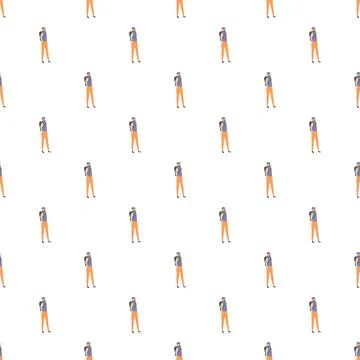 Traveler man backpack seamless repeating pattern design 库存插图