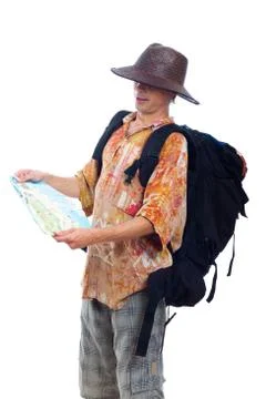 Traveler with map Stock Photos