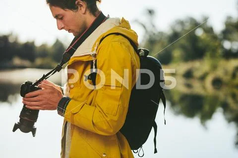Traveler on a nature photography trail Stock Photos