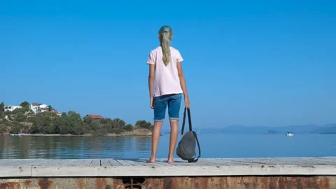 Traveler on the pier Stock Footage 252151423