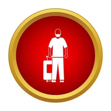 Traveler pulling luggage suitcase preparing for journey icon Stock Illustration