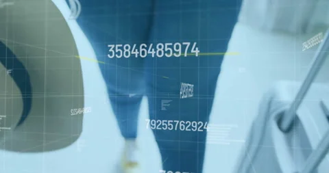 Traveler scanning phone QR code on mask by suitcase at airport, verifying health Stock Footage 312004706