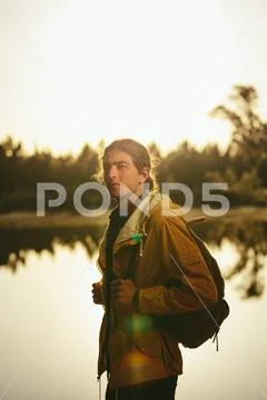 Traveler walking in a countryside location Stock Photos