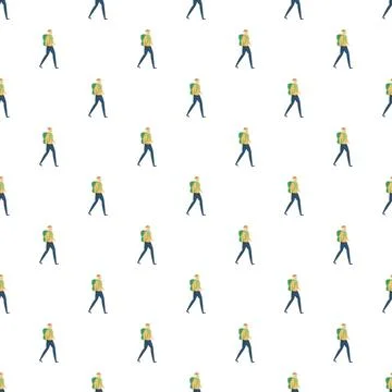 Traveler walking pattern with backpack and hat Stock Illustration