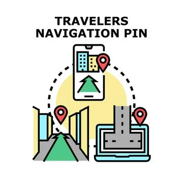 Travelers using digital navigation pin for trip planning Stock Illustration