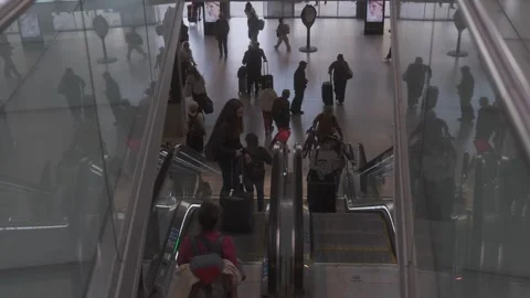 Travelers Using Escalators Inside Montparnasse Station Paris Stock-Footage 334801287