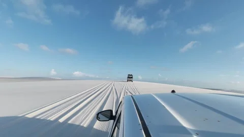 Traveling Along Parallel Tracks Across Lençóis Maranhenses Dunes Stock Footage 342443908