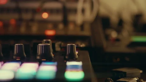 Traveling  to the knobs of the synthesizer Video stock 157064781