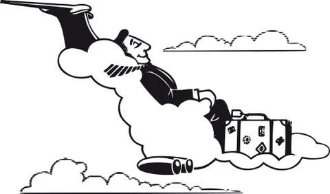Traveling man on a cloud, Retro Vector Illustration Stock Illustration