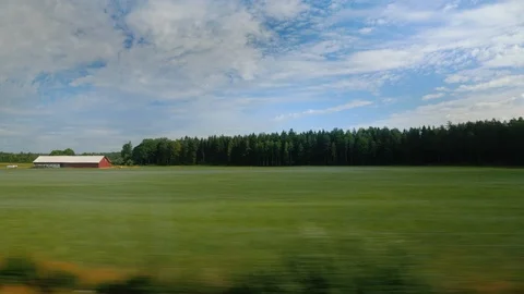 Traveling in Norway - view from the side window of the car. Beautiful rural Stock Footage 97171735
