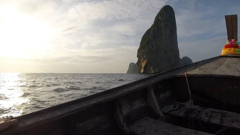 Traveling to Phi Phi Island with the typical Long Tail Boat Stock Footage 92585448