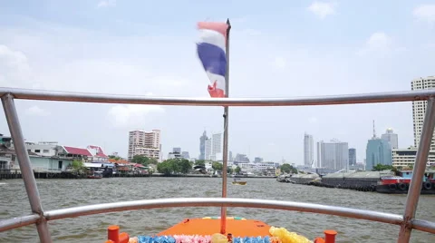 Traveling by riverboat through the Chao Phraya River, Bangkok Stock Footage 65496341
