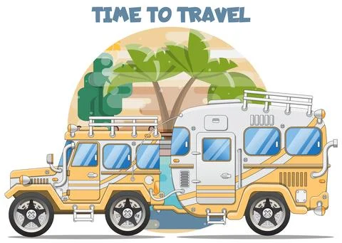 Traveling in a сamper trailer. Stock Illustration