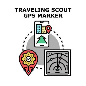 Traveling scout using gps marker for navigation Stock Illustration