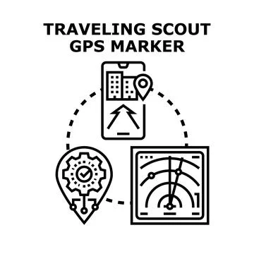 Traveling scout using gps marker for navigation Stock Illustration