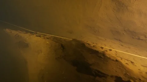 Traveling shot on guide line fixed to the rock, Risorgenza Amaseno, Italy Stock Footage 109066619