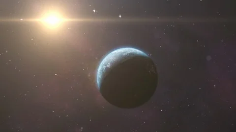 Traveling from space go to earth with the sun in the background Stock Footage