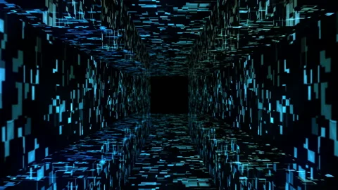 Traveling through abstract dotted technology digital tunnel. Square shape. Stock-Footage 128676478