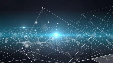 Traveling through plexus lines, nodes and polygons and a 3D particle field Video stock 80522745