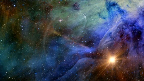 Traveling Through Star Fields in Space to a Distant Galaxy Stock Footage 97372405