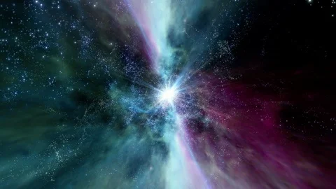 Traveling Through Star Fields in Space as a Supernova Bursts Light Stock Footage 100046488