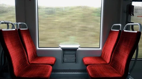 Traveling by train. Empty train compartment. Видео 86540044