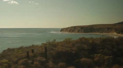 Traveling on train, looking out window viewing beach &amp; waves-19 Stock Footage 43736267