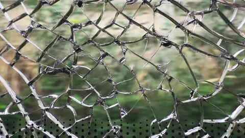 Traveling train panoramic view over broken or shattered glass in sharp focus, Stock Footage 336078940