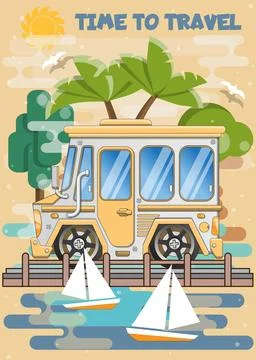 Traveling in a van. Stock Illustration