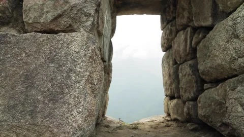 Traveling. window in stone wall. Machu Picchu, Cusco, Peru Stock Footage 130463002