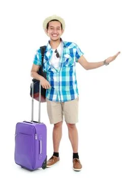 Traveller presenting something Stock Photos