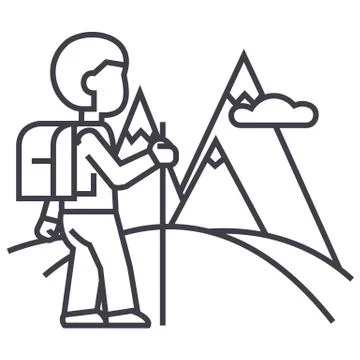 Traveller,hiking vector line icon, sign, illustration on white background, ed Stock Illustration