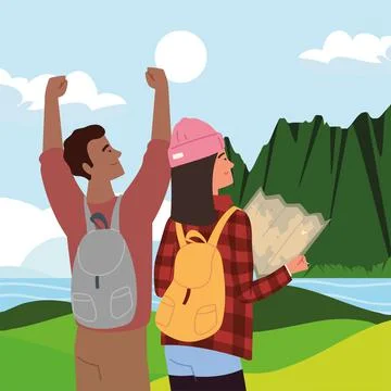 Travellers couple with map Ilustração Stock