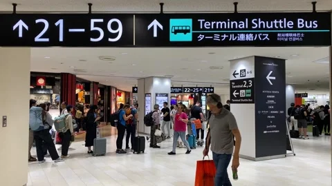 Travellers wait in front of the boarding gate at Tokyo Narita airport, Japan 4K Video stock 287871310