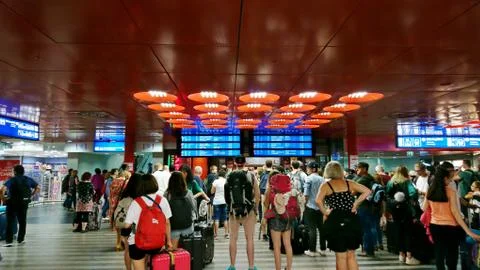 Travellers waiting on a train 库存照片