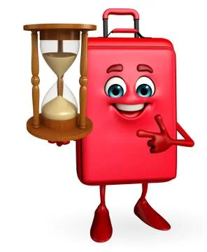 Travelling bag chatacter with sand clock Stock Illustration