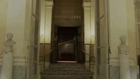 Travelling forward to the session room at the Palais Bourbon in Paris, France. Stock Footage 194688858