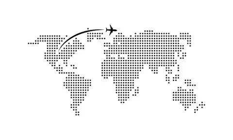 Travelling illustration. World map with airplane. Journey, travel, trip, tour Stock Illustration