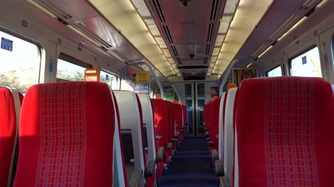 Travelling inside of a British train Stock Footage 229659100