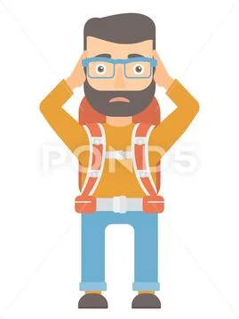 Travelling man clutching his head Stock Illustration
