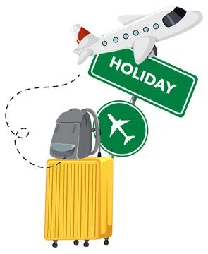 Travelling objects with airplane on white background Illustrazione stock